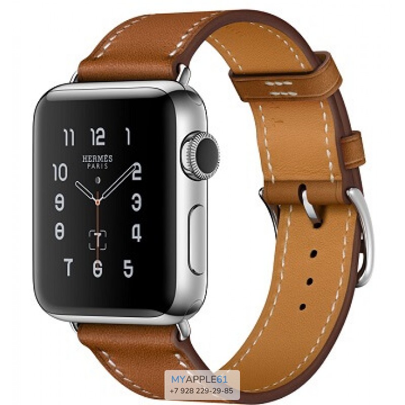 Apple Watch Hermes 42 мм, Корпус из нержавеющей стали, ремешок Simple Tour из кожи Barenia цвета Fauve